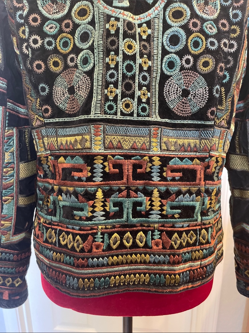 Johnny Was Black Velvet Bomber Jacket with Teal & Brown Embroidery - Picture 11 of 12
